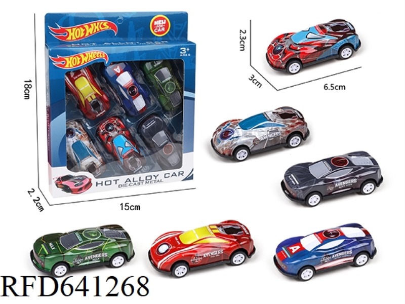 6 SLIDING TIN CARS (THE AVENGERS)