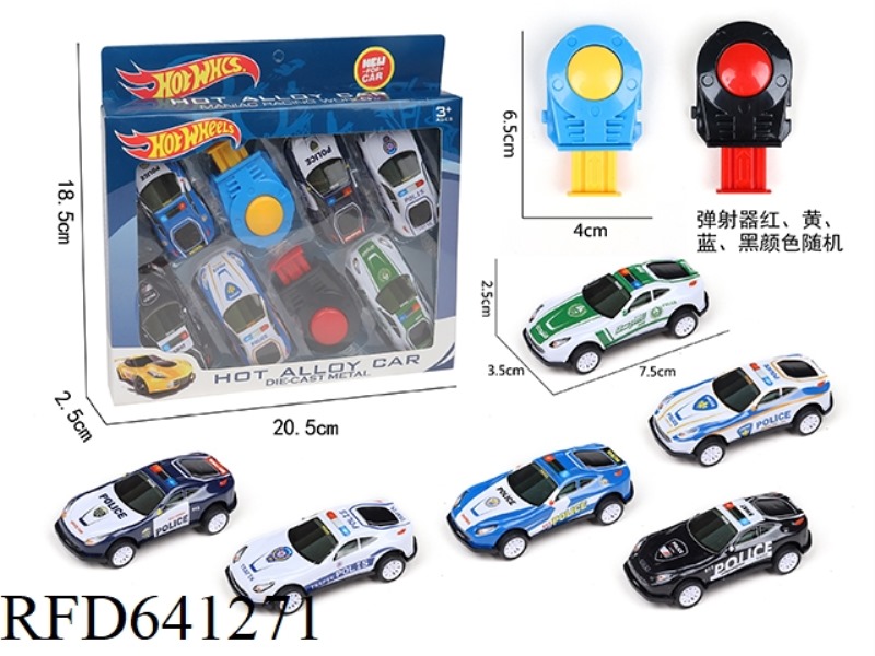 6 PULL BACK IRON POLICE CARS +2 CATAPULTS