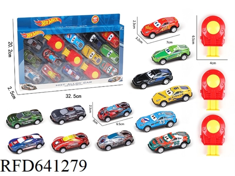 6 PULL BACK IRON CARS +6 SLIDING IRON THE AVENGERS +3 CATAPULTS.