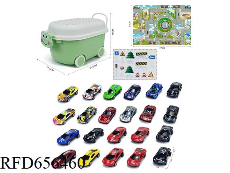 FROG STORAGE BUCKET (WITH 22 SLIDING ALLOY CARTS +1 MAP +12 ROAD SIGNS)