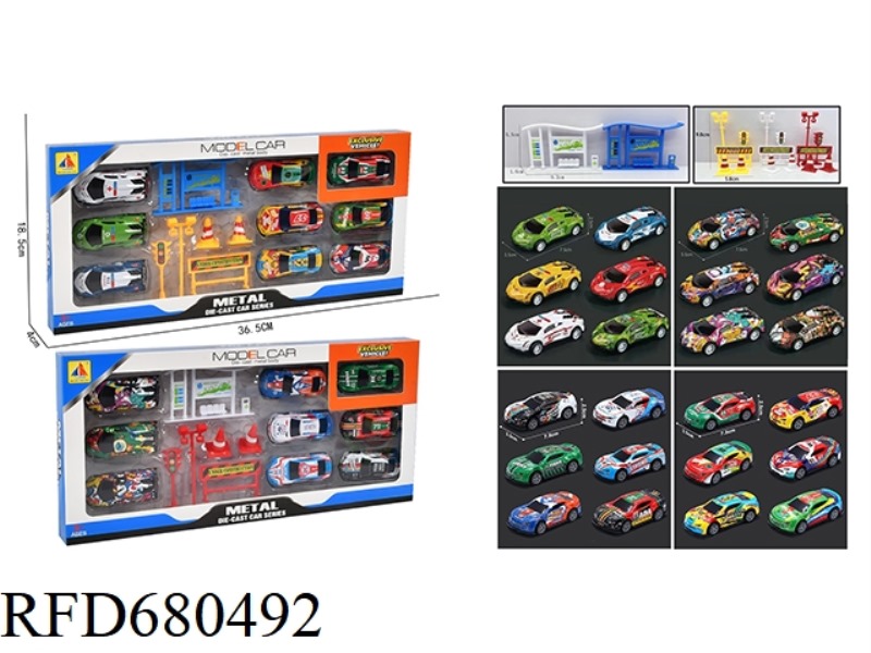 1:64 TIN REBOUND POLICE RACING CAR + ROAD SIGNS