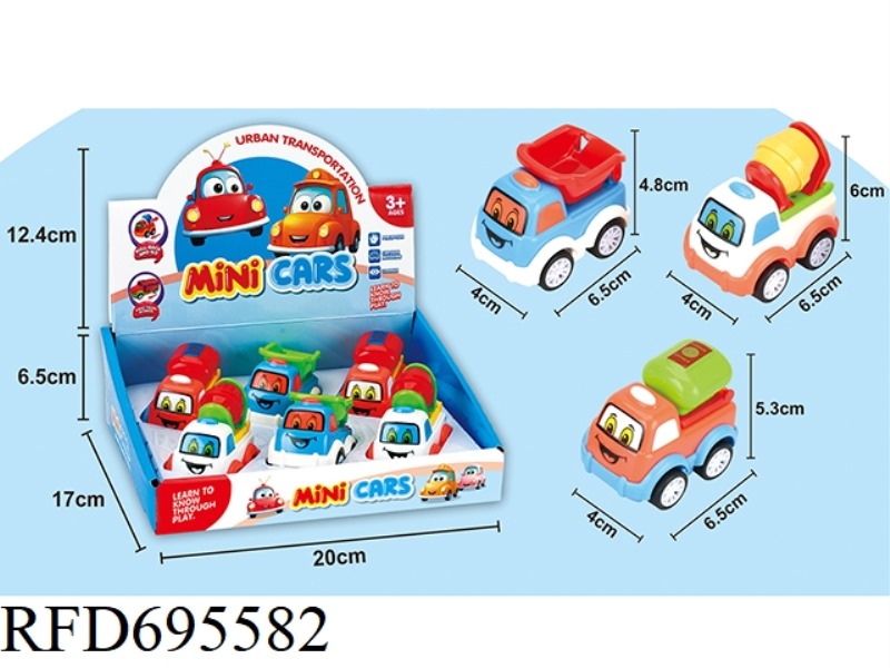 6PCS SOLID COLOR ABS CARTOON REBOUND ENGINEERING VEHICLE