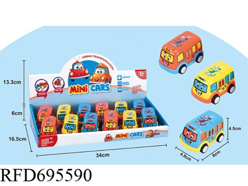 SOLID COLOR ABS CARTOON REBOUND MINI BUS 12PCS