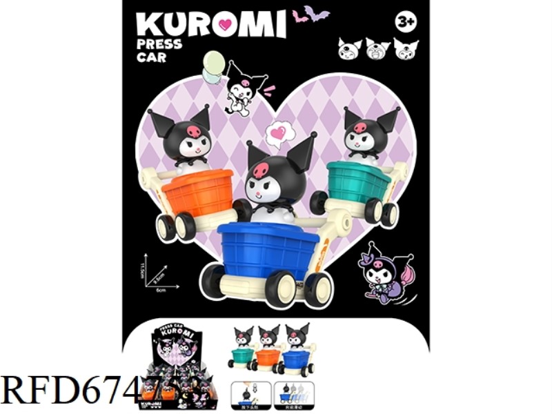 PRESS THE SLIDING SHOPPING CART FOR 12 PIECES OF KUROMI TOY CARS