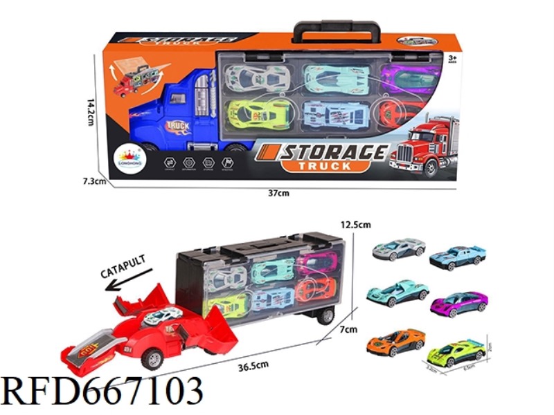 EJECTION CONTAINER STORAGE TRUCK +6 PLASTIC SPORTS CARS