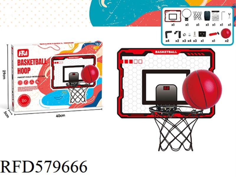 RED PC SCORING DUNK BOARD (FOLDING IRON FRAME + 2 BASKETBALL + SCORER)