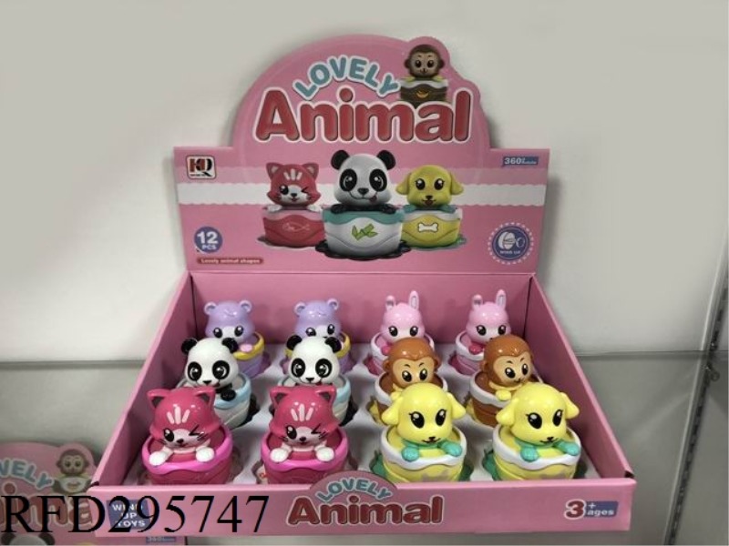 CARTOON WIND UP ANIMAL CAR 12PCS