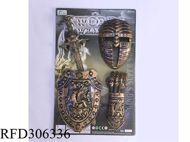 BRONZE SINGLE SWORD AND SHIELD + MASK + WRISTBAND