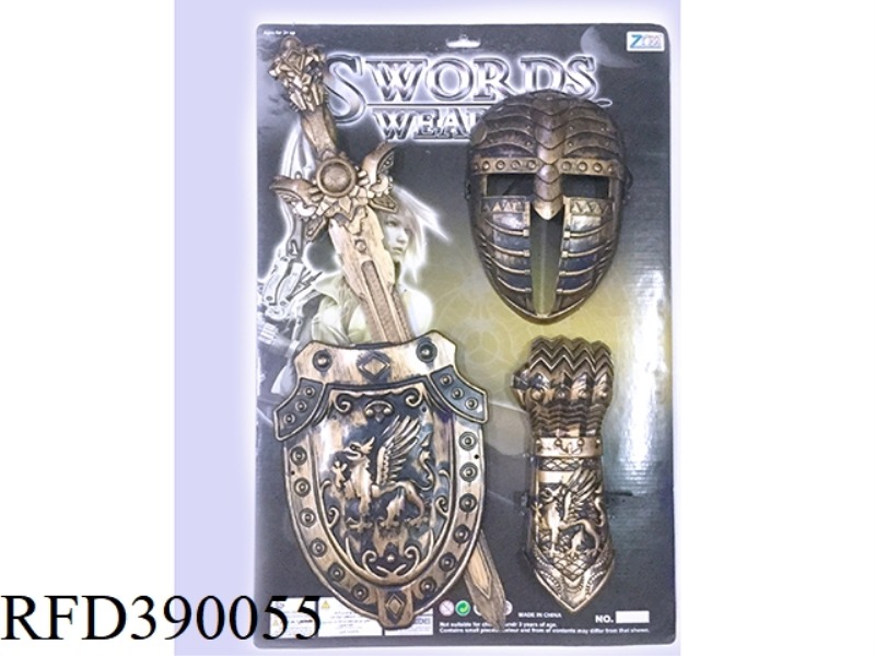 BRONZE SINGLE SWORD AND SHIELD + MASK + WRISTBAND