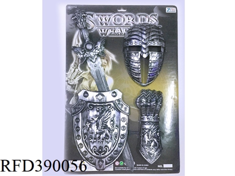 ANCIENT SILVER SINGLE SWORD AND SHIELD + MASK + WRIST GUARD