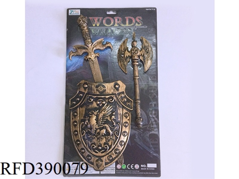 BRONZE SINGLE SWORD SHIELD + AXE