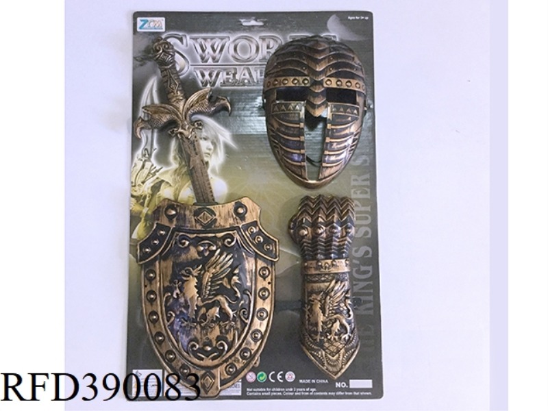 BRONZE SINGLE SWORD AND SHIELD + MASK + WRISTBAND