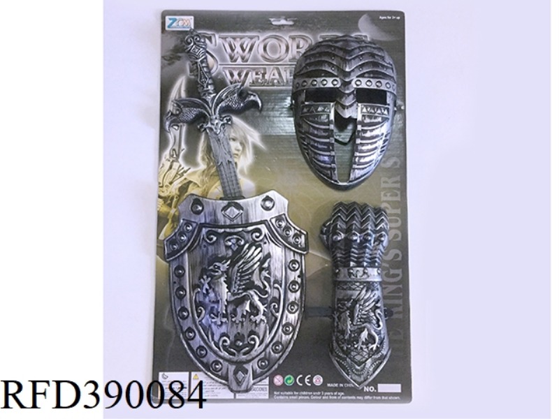 ANCIENT SILVER SINGLE SWORD AND SHIELD + MASK + WRIST GUARD
