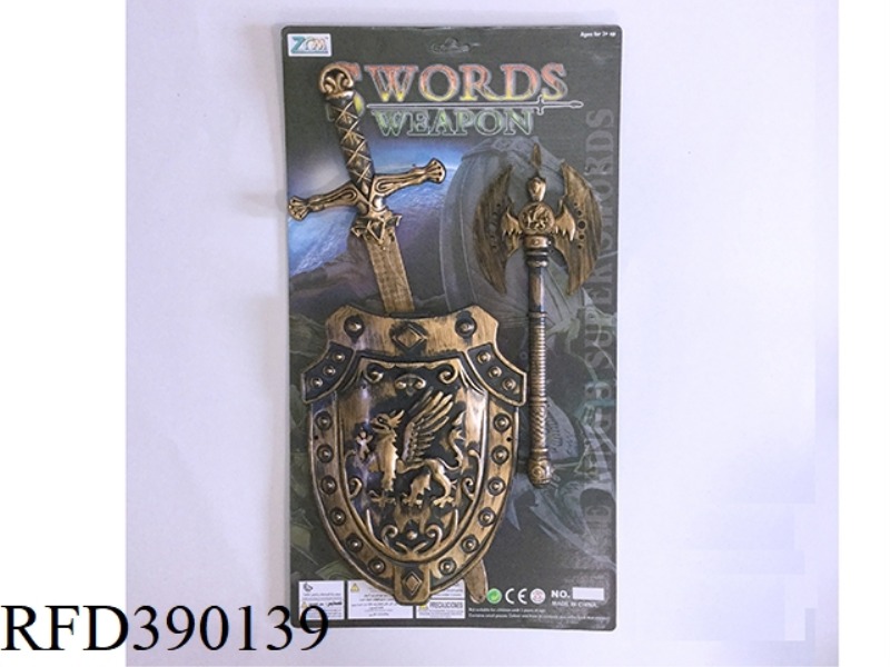 BRONZE SINGLE SWORD SHIELD + AXE