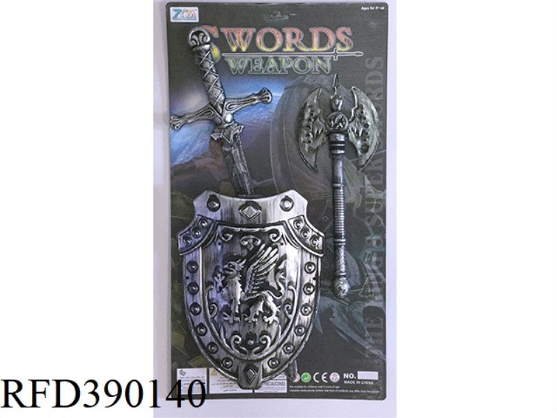 ANCIENT SILVER SINGLE SWORD AND SHIELD + AXE
