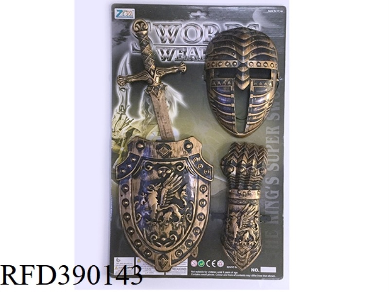 BRONZE SINGLE SWORD AND SHIELD + MASK + WRISTBAND