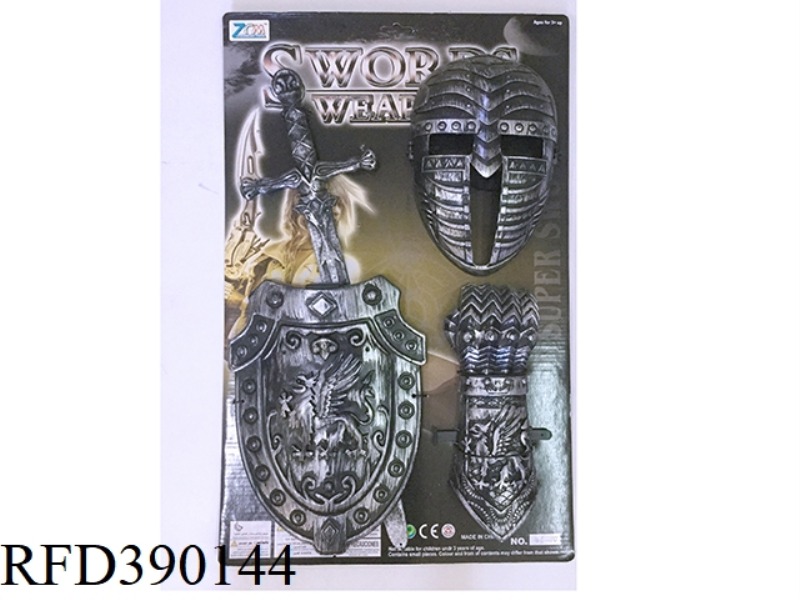 ANCIENT SILVER SINGLE SWORD AND SHIELD + MASK + WRIST GUARD