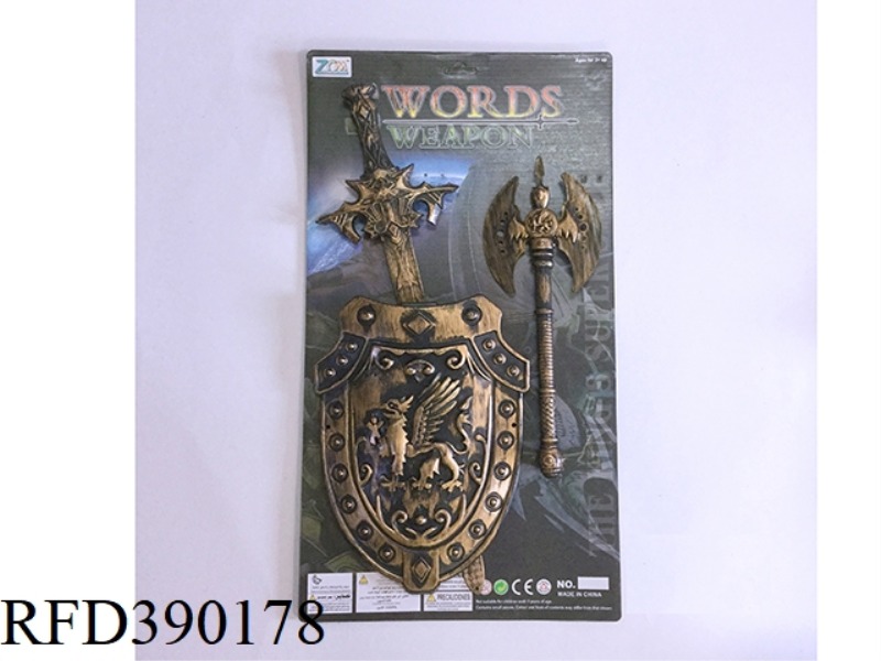 BRONZE SINGLE SWORD SHIELD + AXE