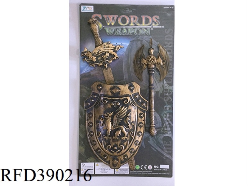 BRONZE SINGLE SWORD SHIELD + AXE