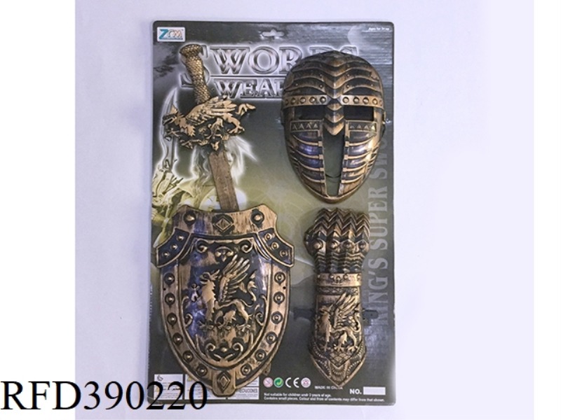 BRONZE SINGLE SWORD AND SHIELD + MASK + WRISTBAND