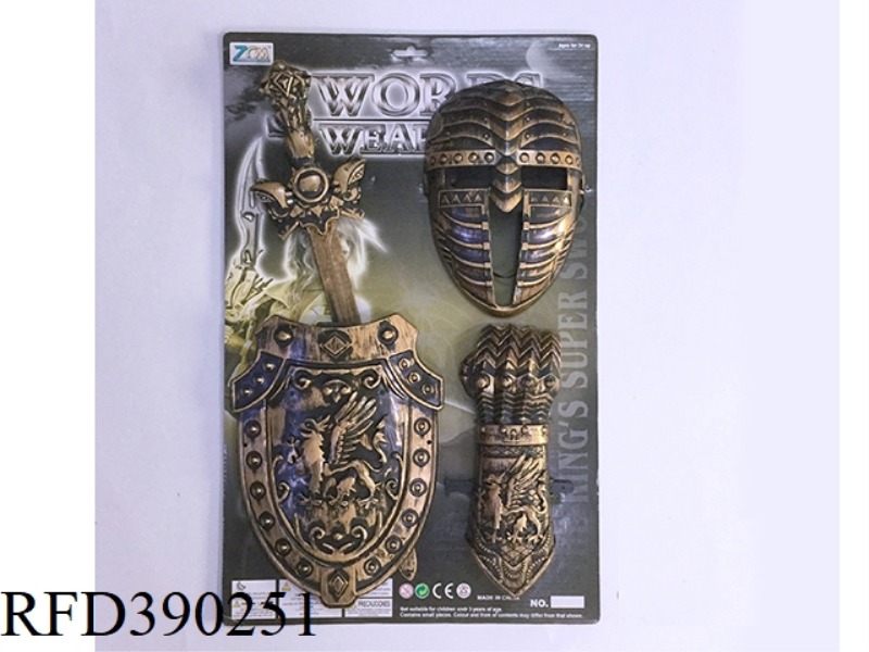 BRONZE SINGLE SWORD AND SHIELD + MASK + WRISTBAND