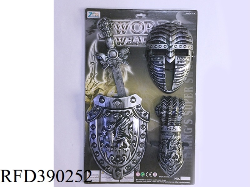 ANCIENT SILVER SINGLE SWORD AND SHIELD + MASK + WRIST GUARD