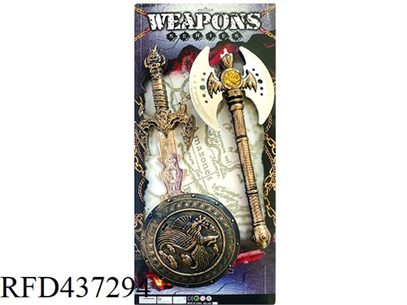 BRONZE WEAPON SET SWORD + AXE + ROUND SHIELD
