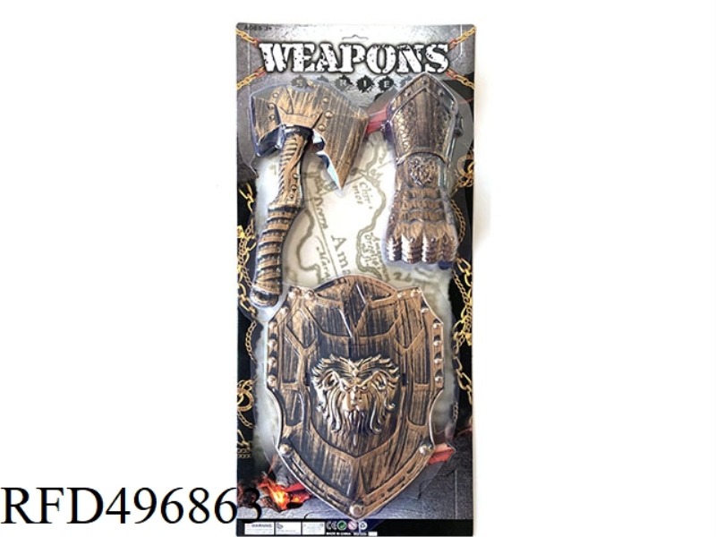 BRONZE WEAPON SET CORNER SHIELD + SMALL AXE + MIDDLE WRIST GUARD