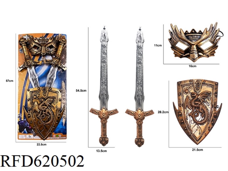 BRONZE ROMAN SWORD AND SHIELD SET (4PCS)