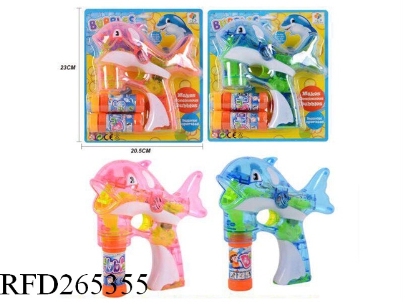 B/O TRANSPARENCY DOLPHIN BUBBLE GUN WITH LIGHT(WITH 2 VASE BUBBLE WATER)