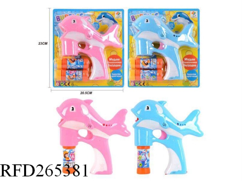 B/O DOLPHIN BUBBLE GUN WITH LIGHT AND MUSIC(WITH 2 VASE BUBBLE WATER)