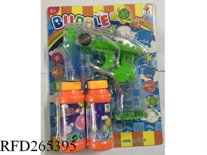 B/O BUBBLE GUN WITH LIGHT AND MUSIC(WITH 2 VASE BUBBLE WATER)