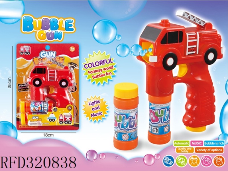 B/O BUBBLE GUN WITH MUSIC AND LIGHT, IT CONTAINS 2PCS 50ML TRANSPARENT BOTTLES OF BUBBLE WATER