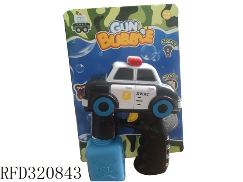 B/O BUBBLE GUN WITH MUSIC AND LIGHT, IT CONTAINS A 100ML BOTTLE OF OIL BOTTLE BUBBLE WATER
