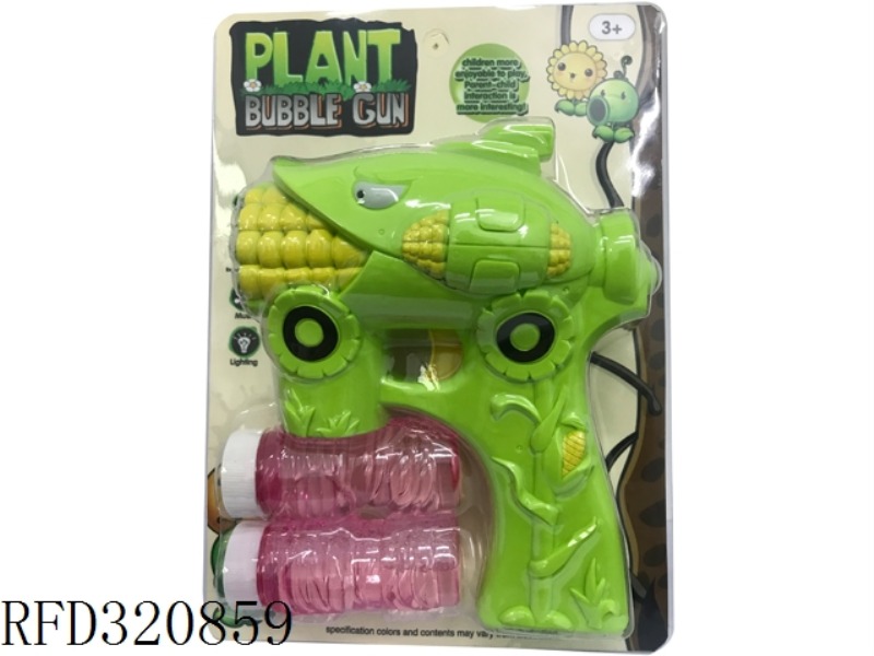 B/O BUBBLE GUN WITH MUSIC AND LIGHT, IT CONTAINS 2PCS 50ML TRANSPARENT BOTTLES OF BUBBLE WATER