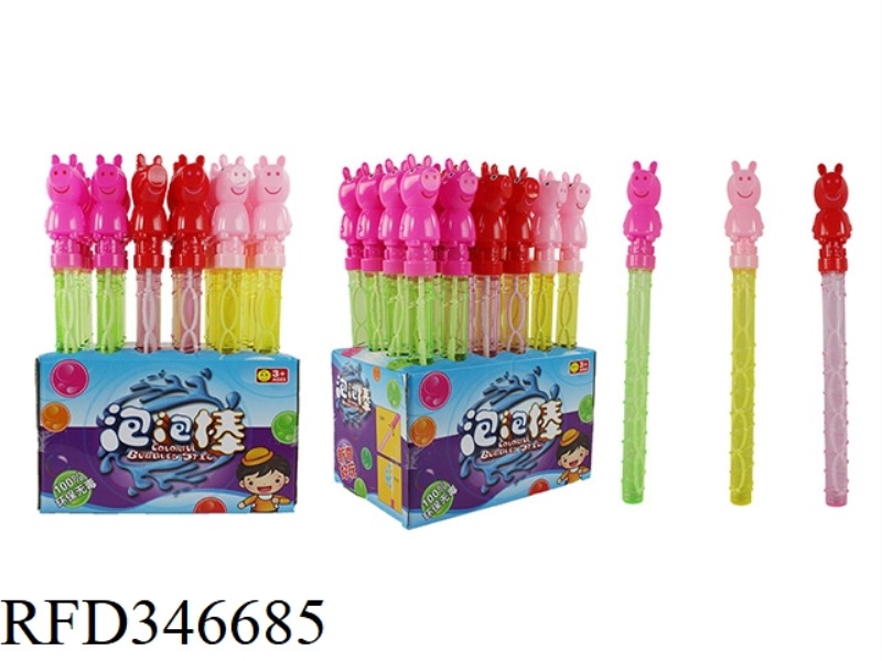 38 CM PIG GIRL SHAPE BUBBLE STICK (3 COLORS) 24PCS