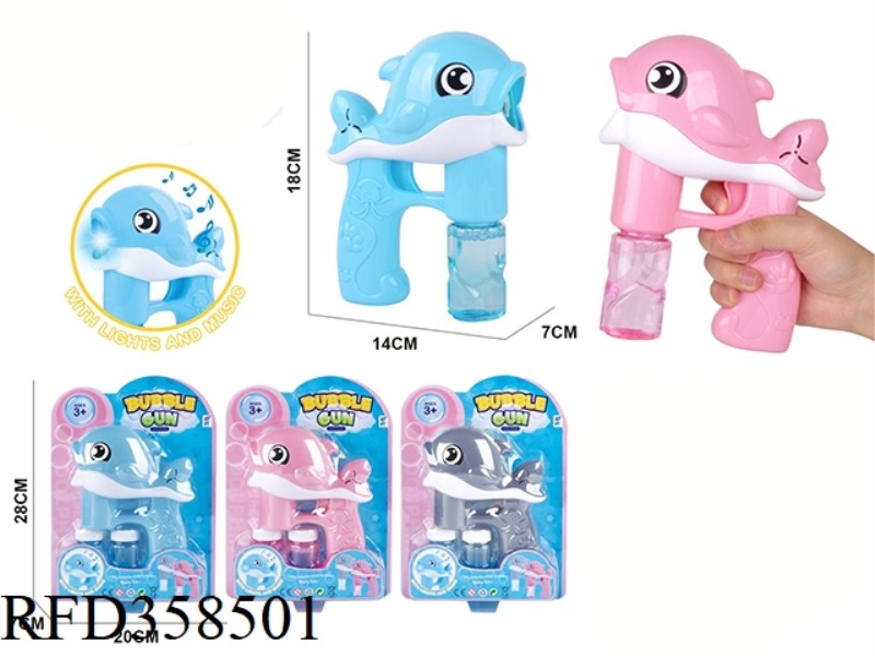 ELECTRIC DOLPHIN BUBBLE GUN WITH LIGHT MUSIC + 2 BOTTLES OF WATER