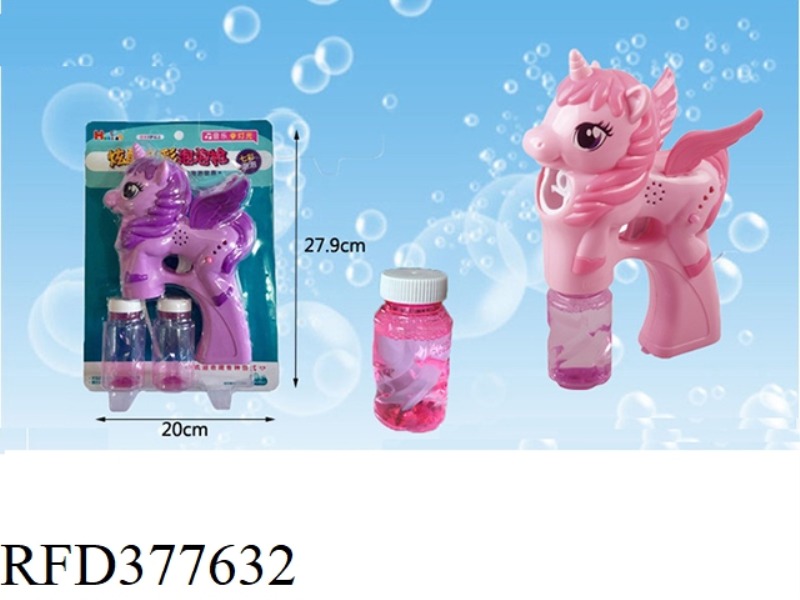 UNICORN LIGHT MUSIC BUBBLE GUN WITH TWO BOTTLES OF 70ML WATER