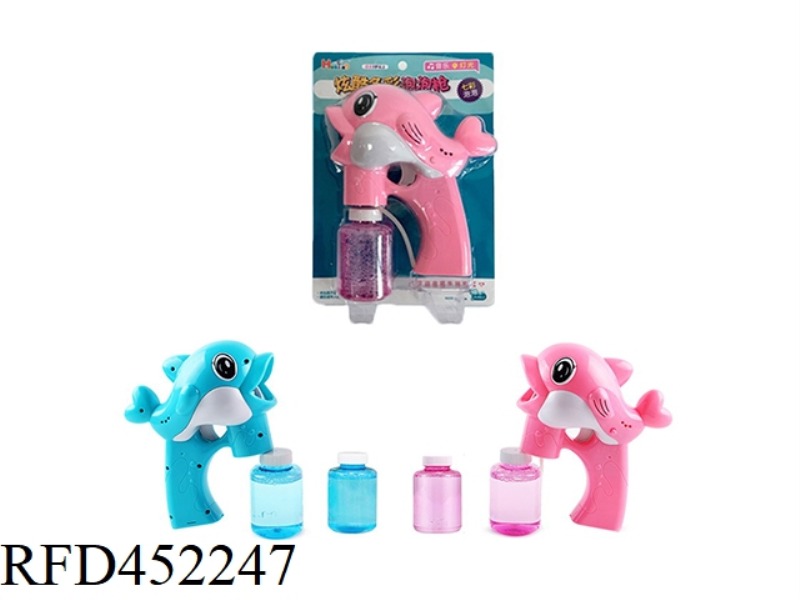 Q DOLPHIN BUBBLE GUN WITH A BOTTLE OF 150ML WATER (WITH LIGHT AND MUSIC)