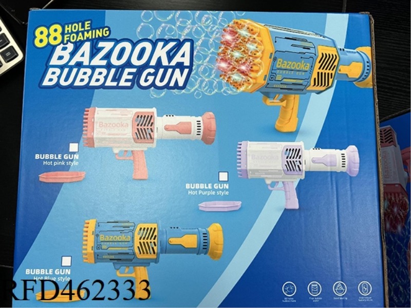 88 HOLE FIRE ARROW LONG BUBBLE GUN - PINK, PURPLE, BLUE AND YELLOW