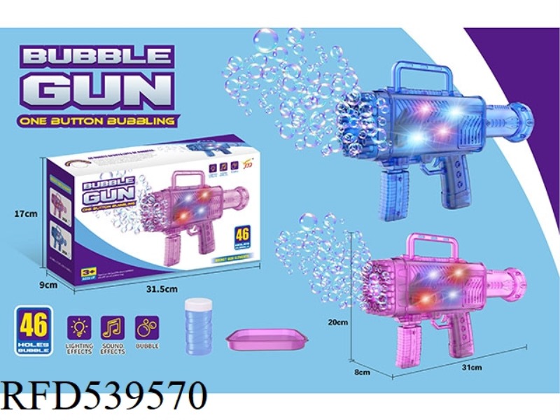 46-HOLE BAZOOKA BUBBLE GUN WITH LIGHTS AND MUSIC