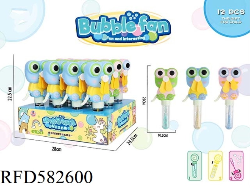 22CM HAND PRESSURE CARTOON FROG BUBBLE FAN 12PCS