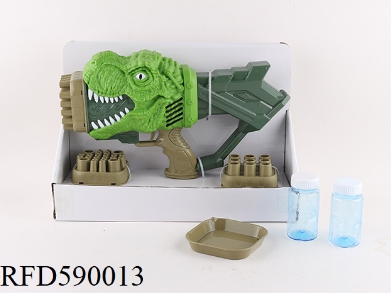ELECTRIC  DINOSAUR BUBBLE GUN (3- HEAD BARRELS + 2 *50ML BUBBLE SOLUTION)