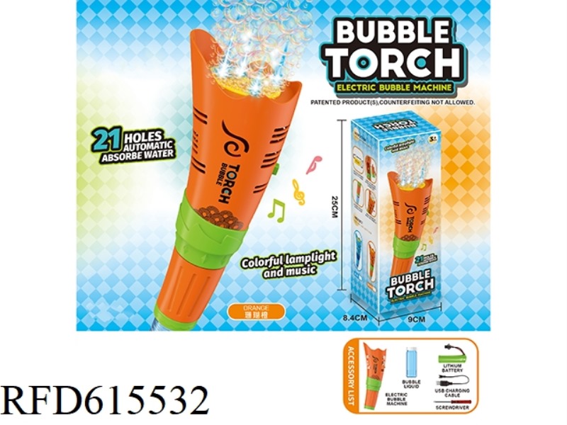 21 HOLE TORCH BUBBLE MACHINE WITH MUSIC DUAL LIGHTS