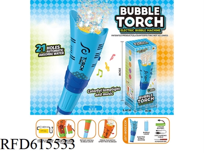 21 HOLE TORCH BUBBLE MACHINE WITH MUSIC DUAL LIGHTS