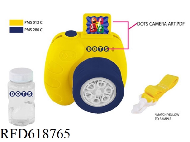 POLAROID CAMERA BUBBLE MACHINE WITH YELLOW BELT STRAWBERRY FLAVORED BUBBLE WATER
