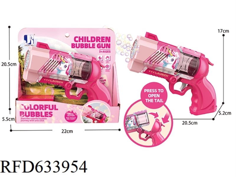 ELECTRIC 8-HOLE LIGHT UNICORN-THEMED REVOLVER BUBBLE GUN