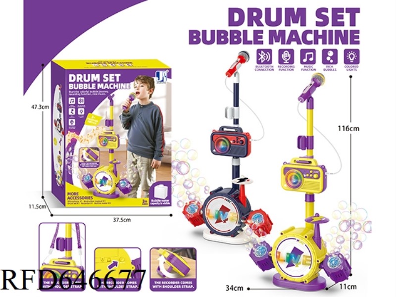 MICROPHONE WITH BLUETOOTH MUSIC LIGHTING JAZZ DRUM BUBBLE MACHINE (COOL COLOR)