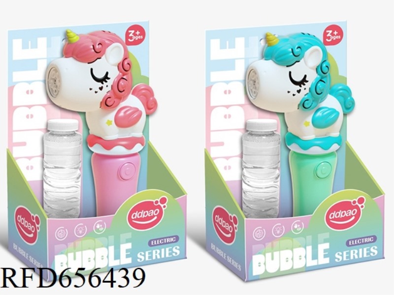 HOLDING A UNICORN BUBBLE STICK