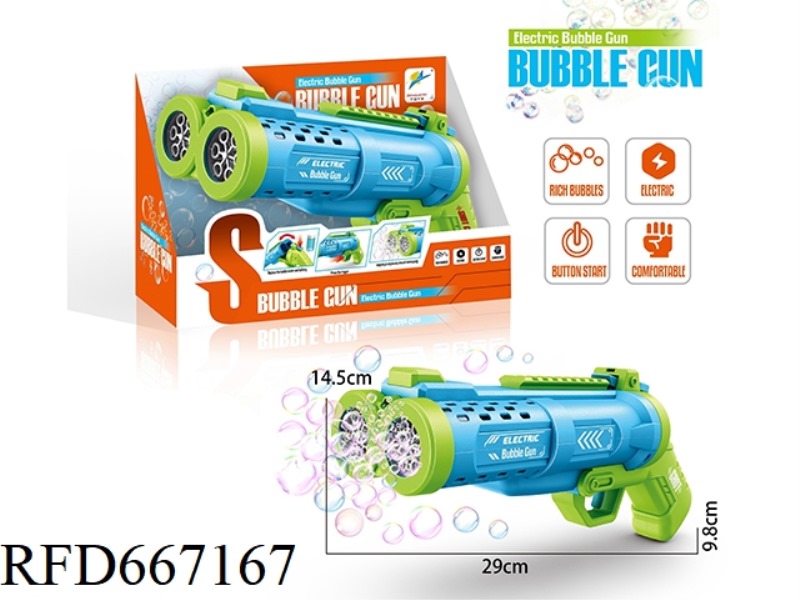 10-HOLE DOUBLE-TUBE BUBBLE BUBBLE GUN, WITH 2 BOTTLES OF 30ML BUBBLE WATER